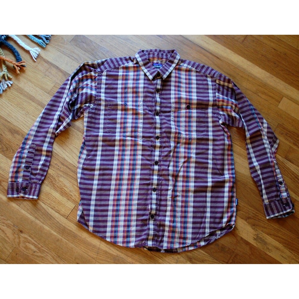 Patagonia Paid Organic Cotton Button Up Shirt Mens Sz Large Brown Tan Multicolor